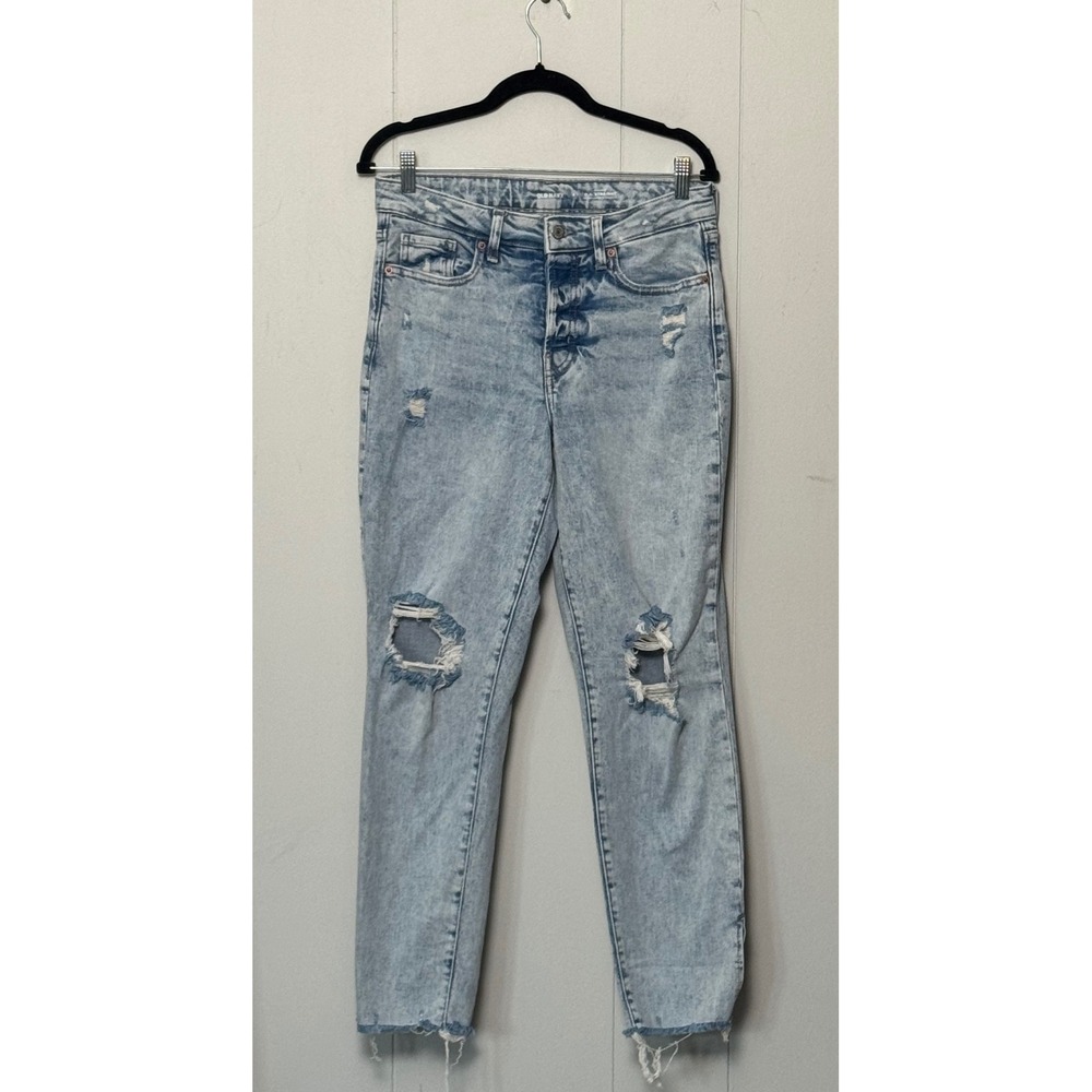 Old Navy OG Straight High Rise Distressed Acid Wash Button Fly Jeans Size 4